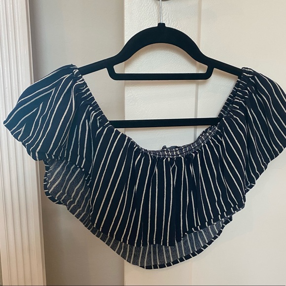 Bardot Navy/White Strip Frill Crop Top - Picture 3 of 4